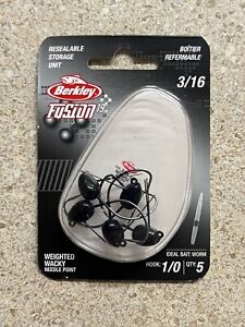 Berkley Fusion19 Weighted Wacky Head Fishing Hook Size 1/0, 3/16 Oz 5 Pack New