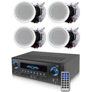 Speakers 1000 W Stereo Receiver with 4 X 5.25” Ceiling Wall Mount Frameless - Picture 1 of 8