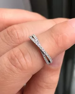 Half Eternity Cross Over Style Wedding Band Minimalist Matching Lab Grown - Picture 1 of 6