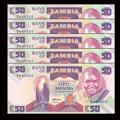 Zambia 50 Kwacha, 1986-1988, Pick#28, Lot of 5 pcs, UNC - Image 1 of 2