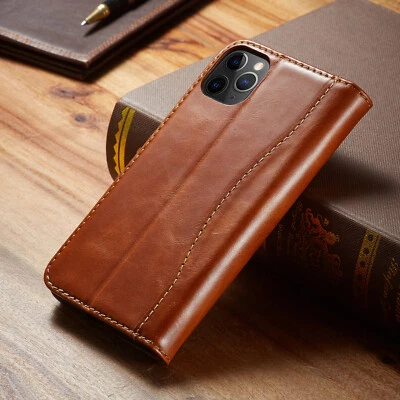 For iPhone 17 Pro Max 16 15 14 13 Genuine Leather Cowhide Magnetic Wallet Case - Image 1 of 4