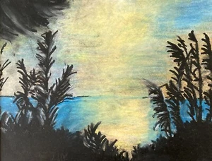 1977 Vintage Pastel Coastal Landscape Sunset Art 70s CA National Park Ash Talbot - Picture 1 of 4