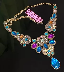 Neu mit Etikett Betsey Johnson ausgefallen türkis blau lila gold Strass Mode Latz Halskette - Bild 1 von 11