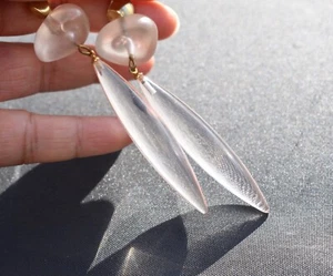 Amy Jo Dramatic Runway Shoulder Duster Light Peach Clear Lucite Earrings 4 1/4 - Picture 1 of 14