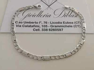 SOLID 18K WHITE GOLD BRACELET 4/5MM, 7.5 INCHES SQUARE FLAT ALTERNATE GOURMETTE - Picture 1 of 9