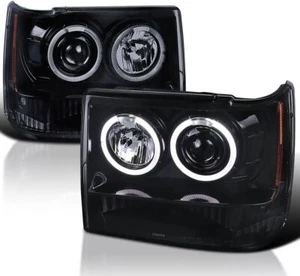 Fits 1993-1998 Jeep Grand Cherokee Black Projector Headlights Driver & Passenger - Picture 1 of 8