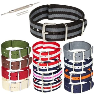 Military Style Canvas Watch Strap Band Army Nylon Webbing 18 20 22mm Pins Tool - Picture 1 of 24