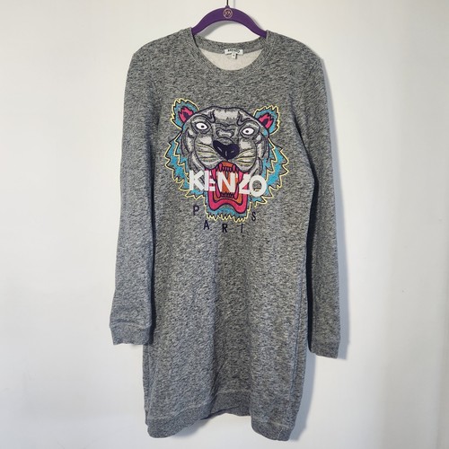 Felpa vestito maglione Kenzo Paris donna M grigio melange ricamato tigre