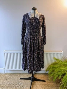 Rare Authentic Vintage Laura Ashley Victorian Inspired Dress Lace Collar - Picture 1 of 2