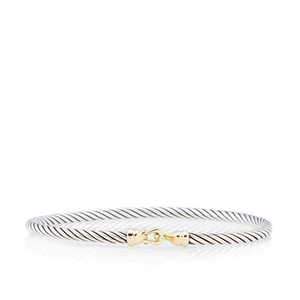 Brazalete David Yurman de plata de ley con hebilla de cable de oro de 18 quilates de 3 mm - Imagen 1 de 3