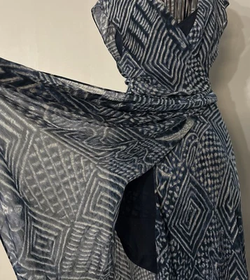 Vestido envolvente POLO RALPH LAUREN + Slip seda gasa azul marino marfil talla 4 Foto 1 de 4