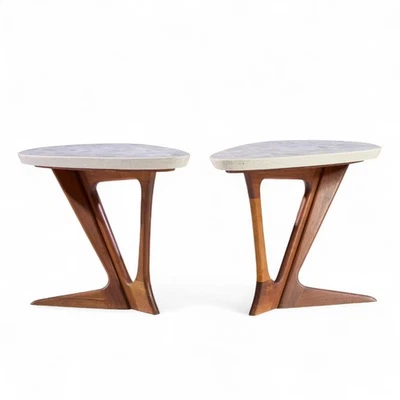 Harvey Probber Walnut and Terrazzo Side End Tables - Pair - Image 1 of 4