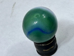 Vintage Vitro Agate Shooter Marble Green w/ Blue Ribbon Swirl 7/8" - Picture 1 of 4