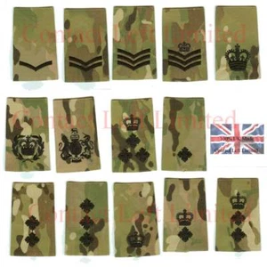 Pair of Official Black on MTP / Multicam Rank Slides - All Ranks British Army - Picture 1 of 15