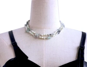 Collar 2 Hilos Verde Barroco Agua Dulce Perla Chip Fluorita 17"-18" - Imagen 1 de 13