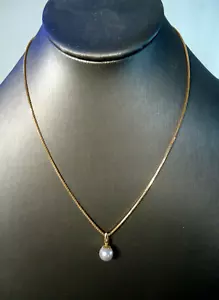 18K (750) Yellow Gold Pearl Pendant 17.75" Box Chain Necklace, Signed, 6.2 grams - Picture 1 of 10