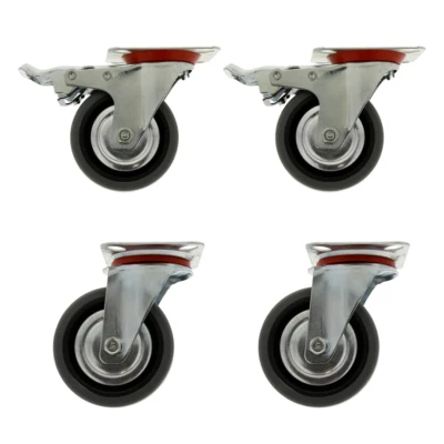Set 4 Ruote Per Carrello Rotella 75mm 360°Con Piastra Di Fissaggio e Freno - Immagine 1 di 4