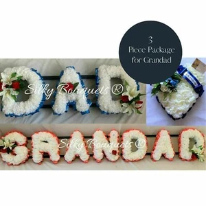 Papá Seda Artificial Paquete de Flores Funeral Abuelo Homenaje Corazón Carta Corona - Imagen 1 de 13