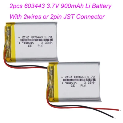 2pcs 3.7V 3.33Wh 900mAh Rechargeable Li-polymer Li Battery 603443 Lipo JST 2Pin - Image 1 of 4