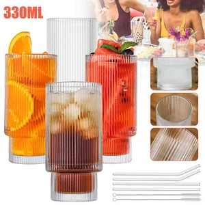 Juego de 4 vasos de vidrio acanalados para zumo café helado vaso de vidrio batido vasos de cóctel - Imagen 1 de 12