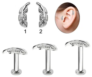 Ohr Piercing Schmuck Mini Flat Tragus Helix Stecker Feder mit Labret Länge 4-6mm - Bild 1 von 5
