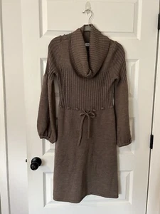 Calvin Klein Wool Blend Cinche-Waist Cowl Neck Knit Brown Sweater Dress M Medium - Picture 1 of 4