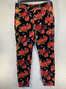 Soft Surroundings Pants Womens 10 Rose Floral Velvet High Rise Skinny Stretch - Picture 1 of 16