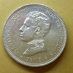 2 pesetas plata Alfonso XIII 1905*(19,05) SC. SIN CIRCULAR Brillo Original - Imagen 1 de 11