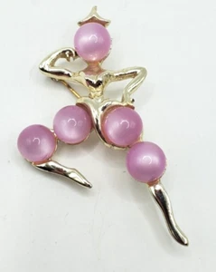 Vintage Dancer Brooch Gold Tone Pin Big Pink Embellishments Pink Dancing Jump - Picture 1 of 6