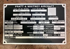 Pratt & Whitney • Avispa R-1340 • Placa de datos radial del motor • T-6 Texan • Sin usar - Imagen 1 de 4