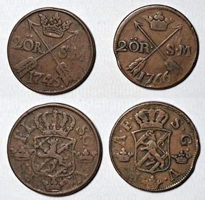 1745-1766 Sweden 2 Öre Lot of 2 Coins - Frederick I - Adolf Frederick - Picture 1 of 9