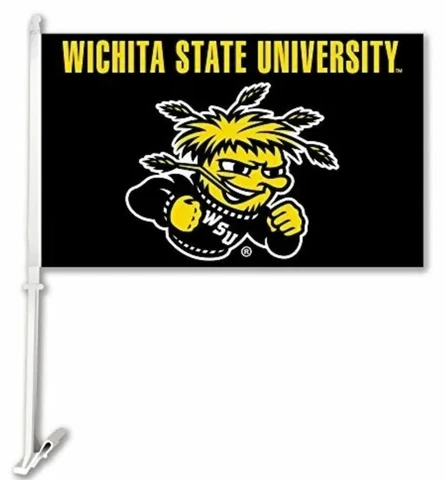 Wichita State Car Flag. Can be Mounted on Car Window or House Wall. Ships Free Cover