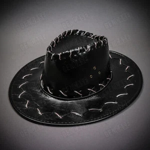 Black Cowboy Hat Adult Western Cowgirl Bachelorette For Party w/ NEON LED Light - Picture 1 of 6