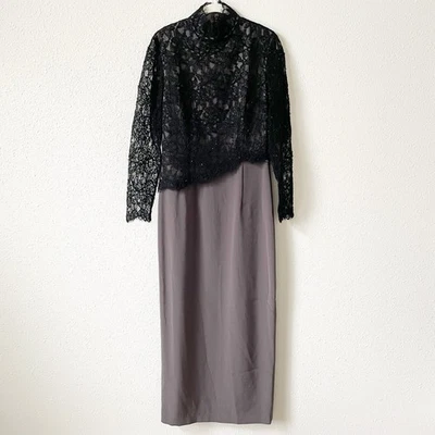 Bob Mackie Lace Beaded Mock Neck Dress Gown Size 8 Vintage Wedding Party Evening - Image 1 of 4