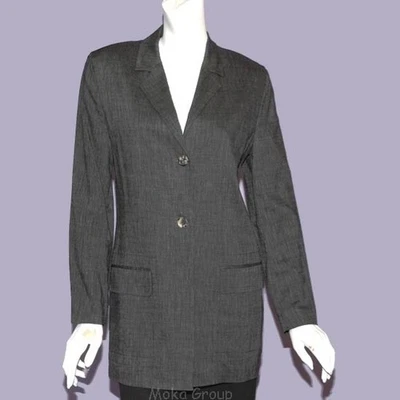 女士 Rene Lezard 双扣夹克尺寸 6 灰色羊毛混纺西装外套德国 — 第 1/2 张图片