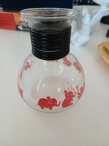 Vintage Cory Small Glass Carafe Single Serve Pink Elephants No Stopper Some Wear - Picture 1 of 8