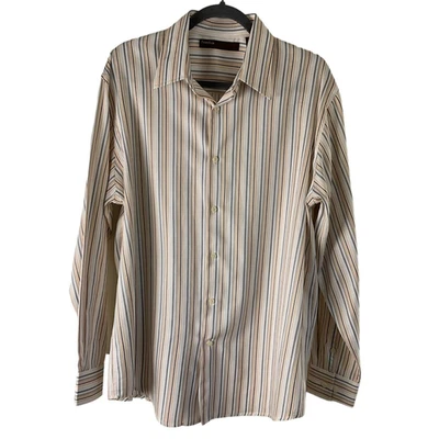 Perry Ellis Men's Striped Gray Orange Large Shirt 100% Cotton Long Sleeve Fall  - Image 1 of 4