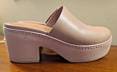 FitFlop Pilar TAN Leather Platform Clog Chunky Heel Mules Womens 7 M EW1-137 - Image 1 of 4