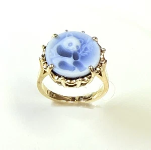 Vintage 14 K Sold Yellow Gold Cameo Panda Ring Size 6.5 - Picture 1 of 8