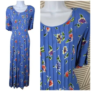 Vintage Floral Tie Back Dress Plus 26W Long midi Pleated Top Blue Preppy 26 4X - Picture 1 of 9