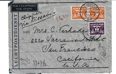 1941 German Occupation Netherlands Airmail Censored Envelope Holland To USA - Image 1 of 2