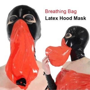 Latex Hood Breathing Bag Hole Rubber Mask Back zip Cosplay Clubwear Fetish - Picture 1 of 3