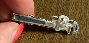 Vintage Anson Silver tone & Black Figural Wrench Tool Tie Bar/Clip 1 3/4" - Picture 1 of 2