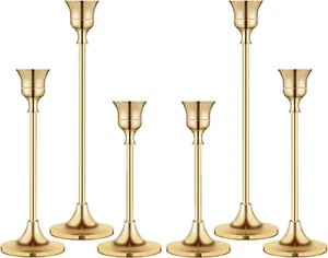Set 6 Candlestick Holder Gold Brass Candle Decoration Holiday Christmas Xmas - Picture 1 of 12