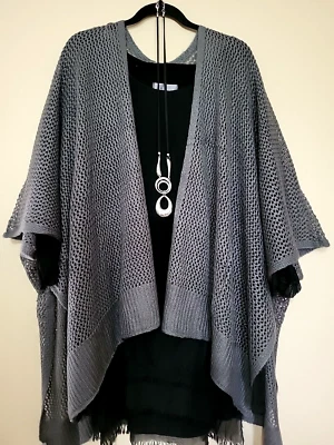 Kimono Artsy 波西米亚钩针网开衫加大码 1X 2X 3X 4X 胸围 86 石头 — 第 1/4 张图片