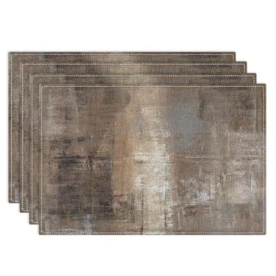  Farmhouse Placemats Set of 4, 12x18 Inch Abstract 12" x 18" Abstract Brown 2 - Image 1 of 4