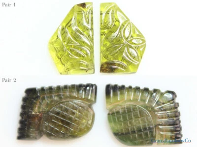Carved Tourmaline fancy shape Loose Gemstones, Tourmaline carving pair gemstones - Image 1 of 4