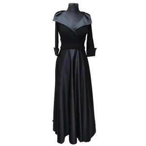 Eliza J schwarz Satin New York Stil 50'S ausgestellt langes Kleid Größe 12 Fit Flare Abschlussball - Bild 1 von 18