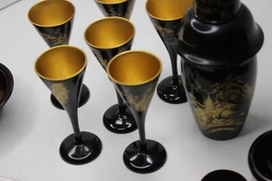 Japanese Lacquer Ware Decanter & 6 Cups + Occupied Japan Collection Sake 1948 - Picture 1 of 12