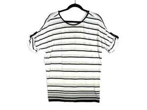 White House Black Market Blouse M Pullover Scoop Neck Tab Cuffed Short Sleeve - Picture 1 of 6